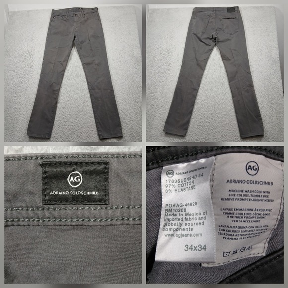 AG Adriano Goldschmied Slim Straight Jeans Men's 34x34 Gray Stretch